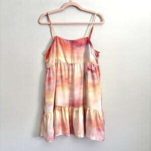 RESA Pink Watercolor Sleeveless Mini Babydoll Dress with Pockets Women’s Medium